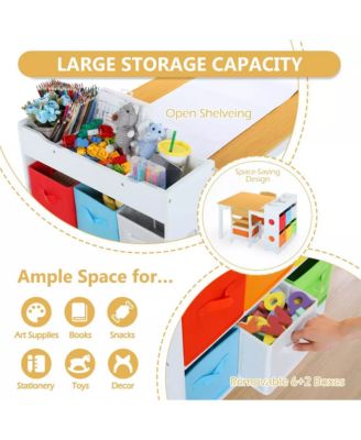 3-in-1 Kids Table and 2 Chairs Set with Storage, Removable Top and Chalkboard for Art, Crafts, and Reading