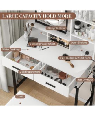 Black 2-Drawer Lighted Vanity Set, Versatile Makeup Desk for Bedroom & Dressing Room