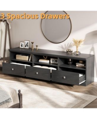 70in TV Stand for TVs up to 80", Mid Century Modern Entertainment Center with Storage Drawer and Open Shelves