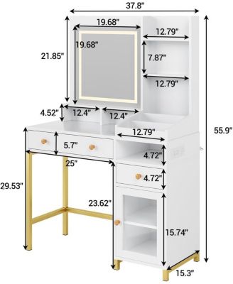 2-Drawer Vanity Desk, Lighted Makeup Dressing Table with Built-in Power Outlet