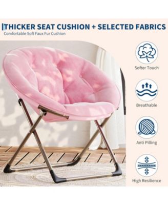 Faux Fur Saucer Chair - Oversized Foldable Moon Chair, 300lb Capacity for Bedroom