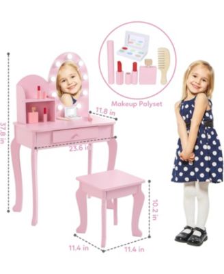  Kids Princess Vanity Toy Set, Lighted Makeup Desk for Pretend Play Fun