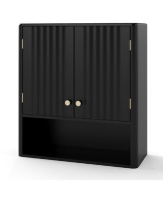 Fluted Bathroom Wall Storage Cabinet with Open Shelf Organizer
