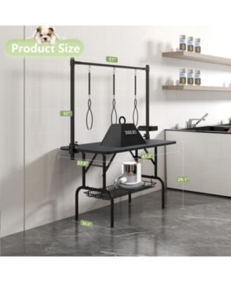  47"  Professional Dog Grooming Table, X-Lift Foldable Adjustable Height with Nooses & Tool Organizer,Black