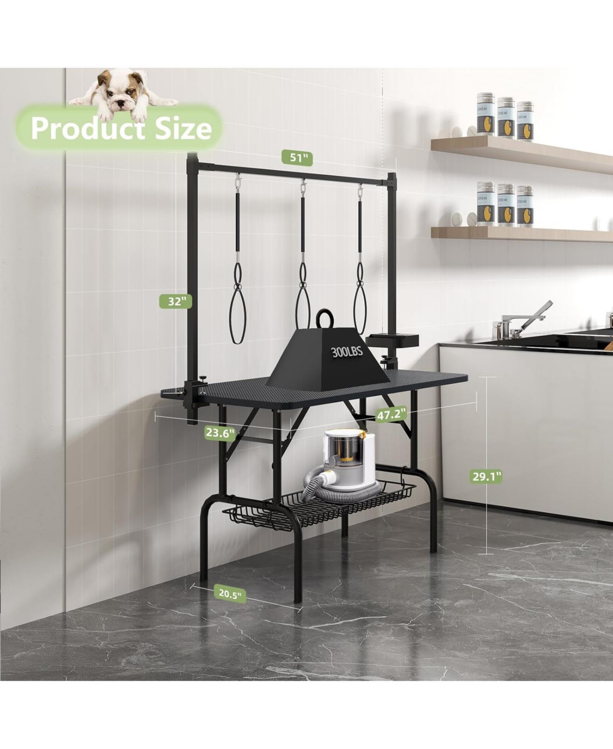 Aostirmotor 47" Professional Dog Grooming Table, X-Lift Foldable Adjustable Height with Nooses & Tool Organizer,Black