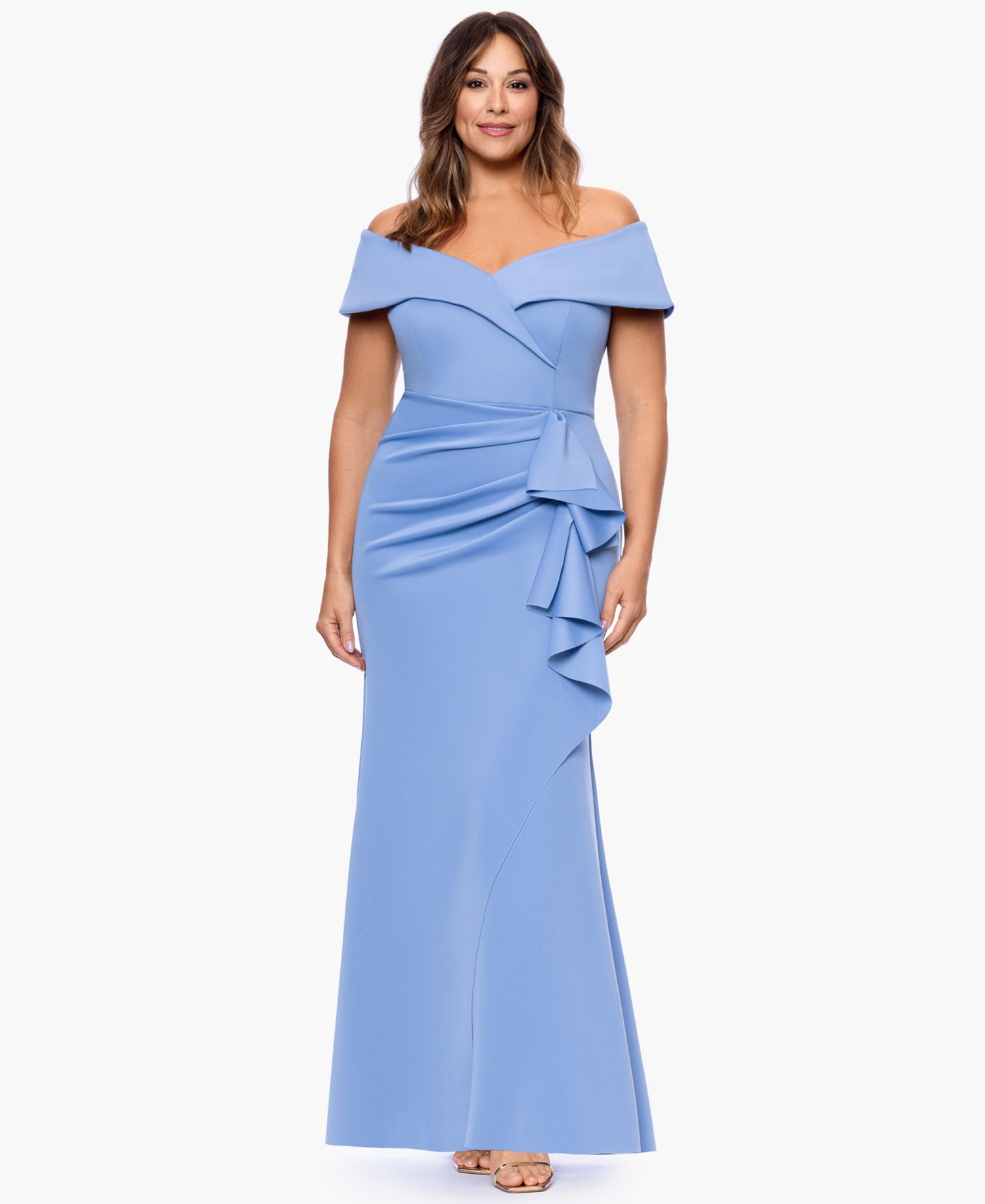 Plus Scuba Off-The-Shoulder Gown