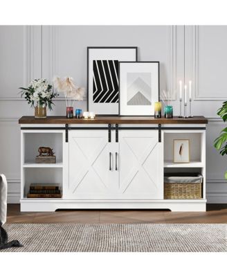 Farmhouse TV Stand, Entertainment Center for 65 Inch TV Media Console Table, Barn Door TV Stand with Storage