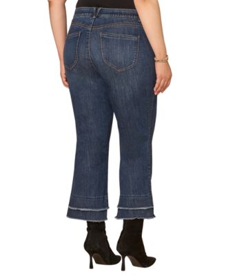 Plus Size Ab Solution Double Layer Fray Hem Studs Jeans