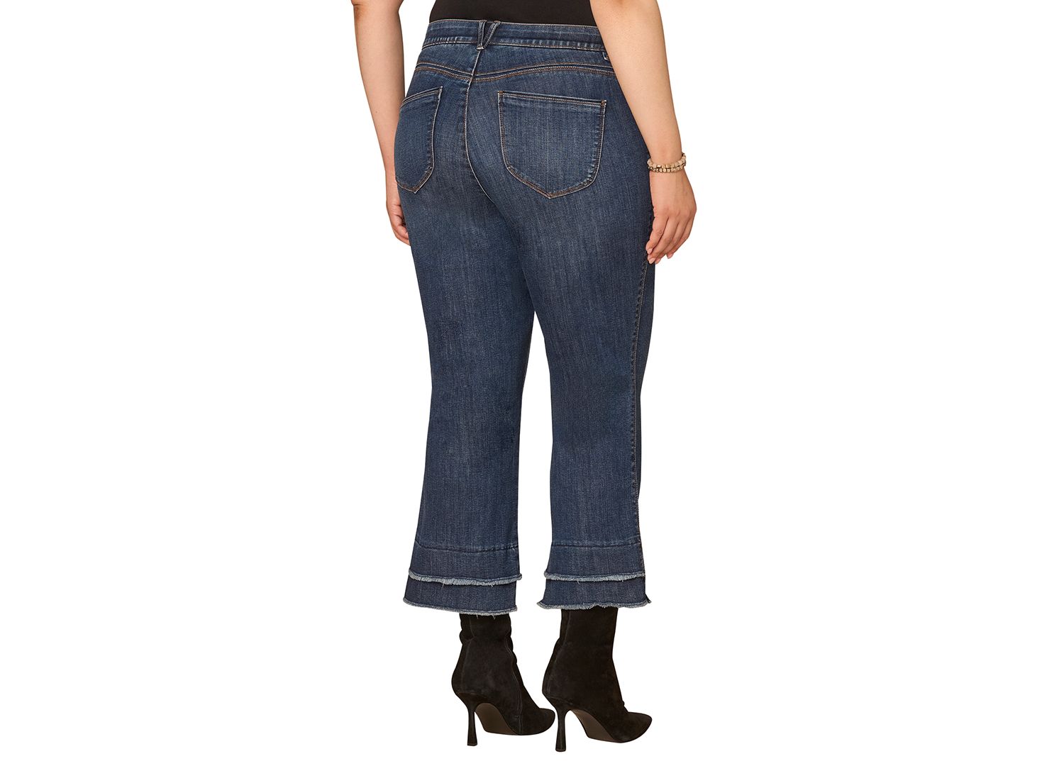 Plus Size Double Layer Fray Hem Studs Jeans