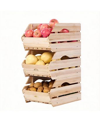 Wooden Stackable Storage Bins - Space-Saving, Durable, Ventilated