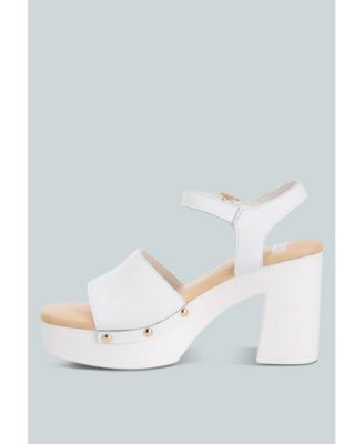 Womens Drew Recycled Leather Block Heel Clogs In White