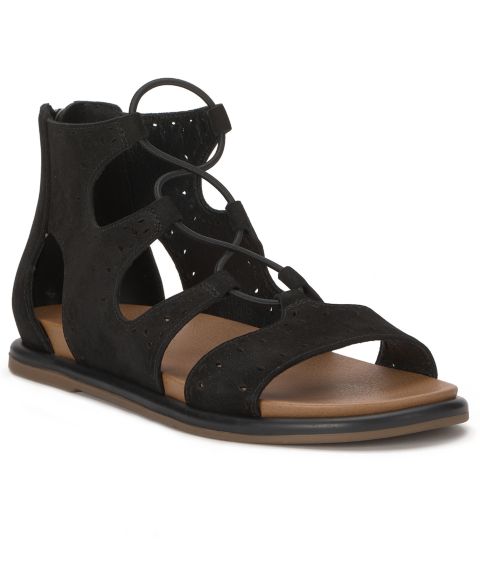 Женские сандалии Lucky Brand Sartea Laced Gladiator Flat, цвет: Чёрный нубуковый
