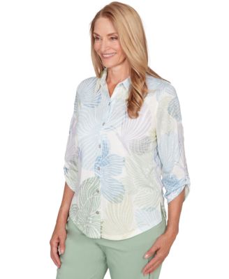 Petite Floral Print Button-Down Shirt