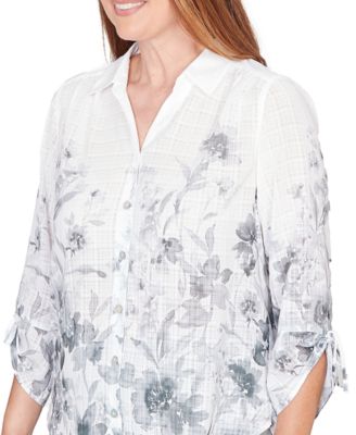 Petite Watercolor Print Button Front Collared Top