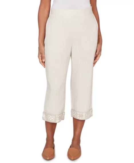 Petite Natural Wonder Crochet Trim Capri Pants - Linen