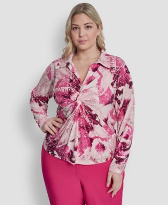 Plus Size Collared Long-Sleeve Top