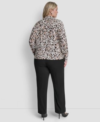 Plus Size Long-Sleeve Knot Front Top