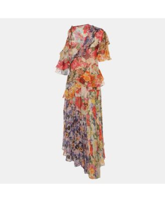 Women's Multicolor Floral Print Chiffon Wonderland Flounce Midi Dress
