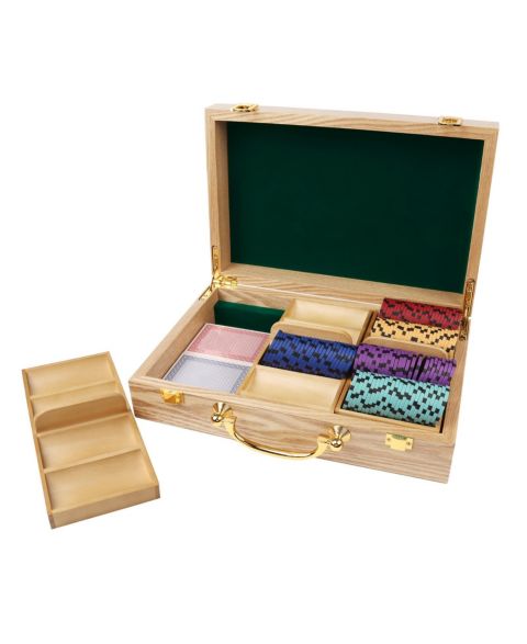 Детские игрушки GSE Games & Sports Expert Casino Deluxe 300-Piece Wooden Poker Chip Case with Wooden Chip Trays, от 14 лет, цвет: Дубовый