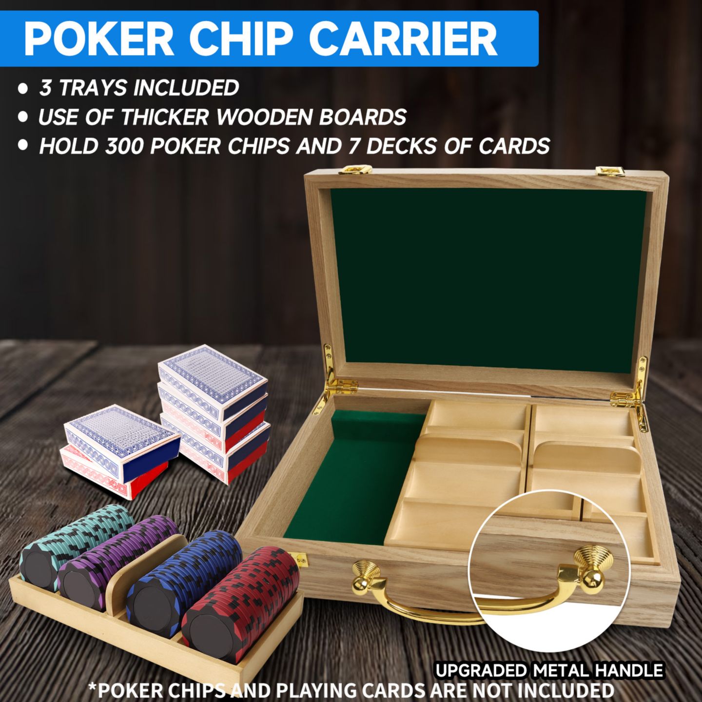 Детские игрушки GSE Games & Sports Expert Casino Deluxe 300-Piece Wooden Poker Chip Case with Wooden Chip Trays, от 14 лет, цвет: Дубовый — фото 4