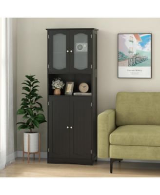 64.5 Inch Tall Bathroom Storage Cabinet with Frosted Glass Doors and Shelves