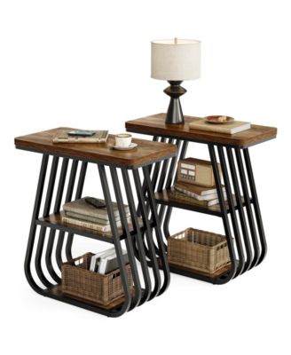 End Table for Living Room Set of 2, 3-Tier Side Table for Small Spaces, Industrial Narrow Side Table with Storage Shelf