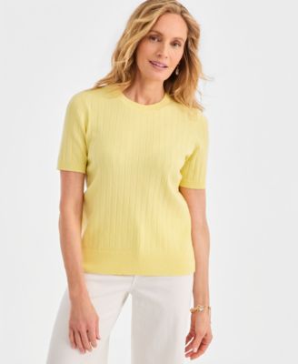 Women's Ribbed Crewneck Short-Sleeve Sweater