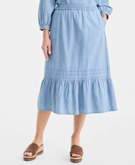 Petite Mid-Rise Pull-On Skirt - Anna Wash