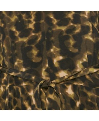 Women's Green Abstract Print Silk Flare Dress