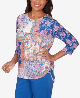 Petite The Royal Treatment Geometric Floral Tie Ruched Top