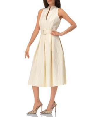 Women's Textured Midi Dress with Belted Waist