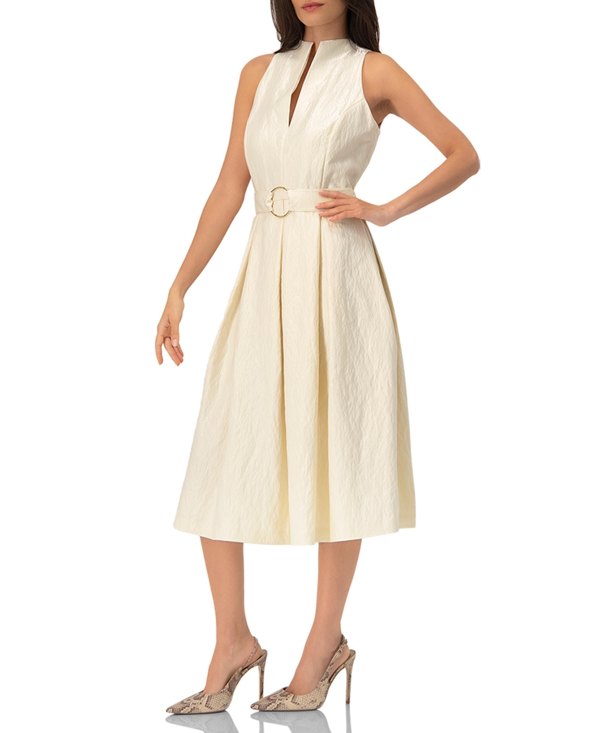 Ivonne Women's Textured Midi Dress with Belted Waist