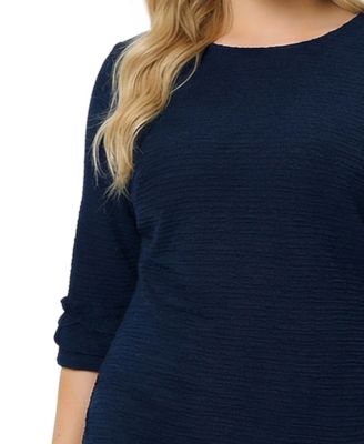 Plus Size 3/4 Sleeve Textured Knit Dress