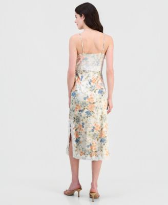 Juniors' Lace-Trim Floral Midi Dress