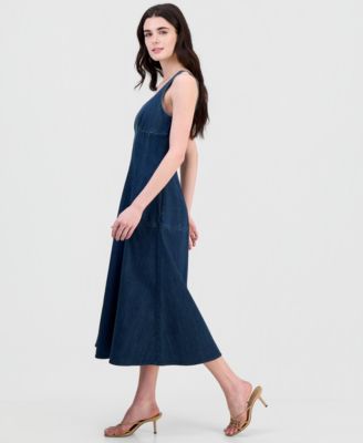 Juniors' Denim Drop-Waist Midi Dress