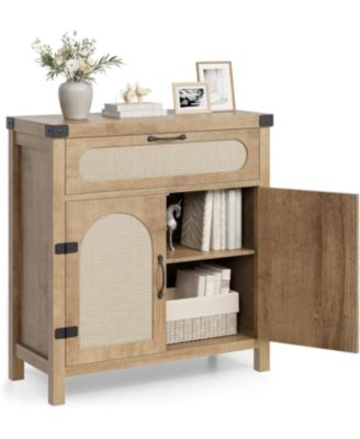 Rattan Sideboard Buffet Cabinets with Storage Boho Wooden Coffee Bar Cabinet for Dining Room,