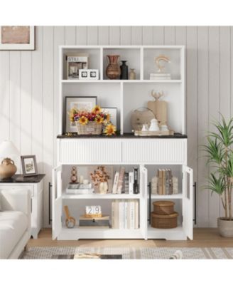 60" Kitchen Pantry Cabinet, Tall Pantry Storage Cabinet with Microwave Stand