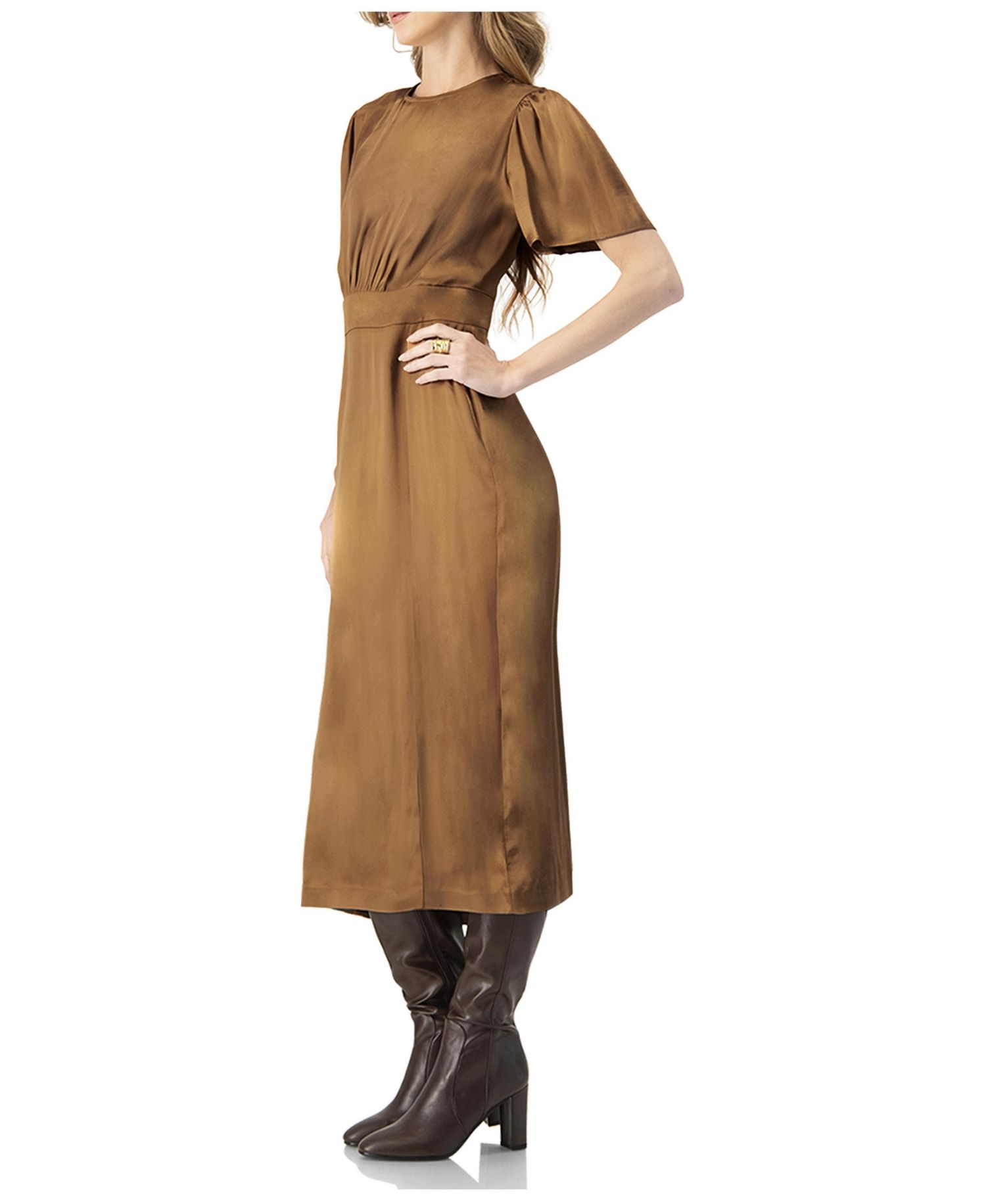 Women's Short Sleeve Satin Midi Dress