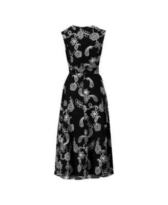 Women's Embroidered Belted Midi Dress