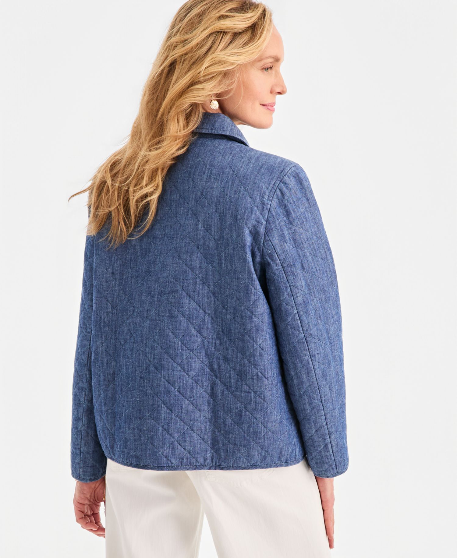 Petite Long-Sleeve Quilted Button-Front Closure Collared Jacket