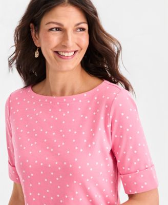 Women's Printed Boat-Neck Elbow-Sleeve Top