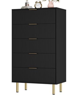 5 Drawer Dresser for Bedroom, Wooden Chest with Wide Drawers, Modern Storage Organizer for Closet, Hallway