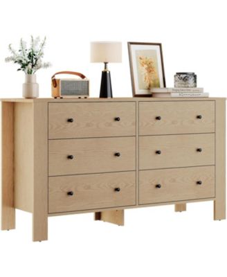 6 Drawer Dresser for Bedroom, Wide Black Chest with Deep Drawers and Metal Knobs, Modern Storage for Hallway, Kids Room.