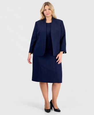 Plus Size Jacquard Open-Front Jacket 2 Piece Dress Suit