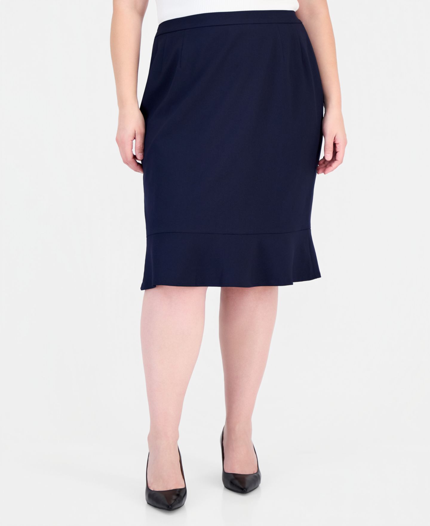 Женские юбки Le Suit Plus Size Three-Button Notched Collar Blazer & Skirt Suit, цвет: Полуночный тёмно-синий — фото 7