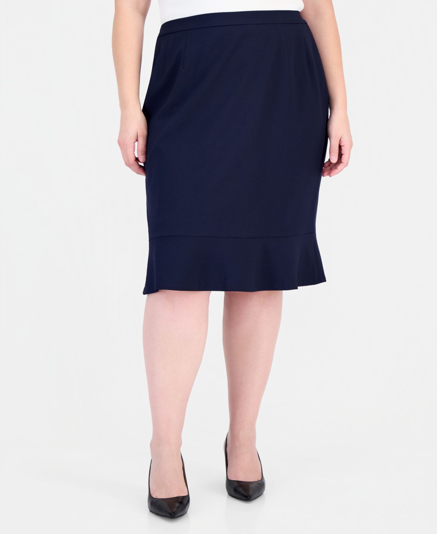 Plus Size Three-Button Notched Collar Blazer & Skirt Suit