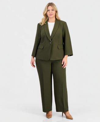 Plus Size One-Button 3/4-Sleeve Pantsuit