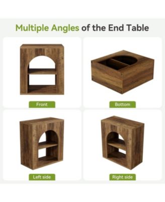 3-Tier End Table Set of 2, Small Wooden Side Table with Open Storage Shelf for Living Room, Rustic Narrow Night Stand, Bedside Table