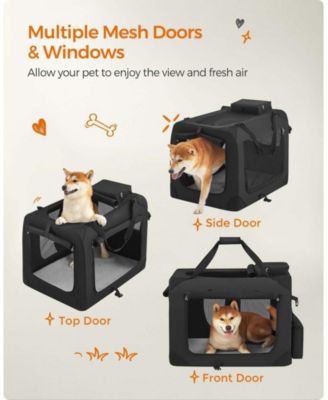 Foldable Soft Dog Crate, Portable Carrier with Steel Frame, Mesh Windows, Storage Pockets