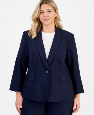 Plus Size One-Button 3/4-Sleeve 2 Piece Pantsuit